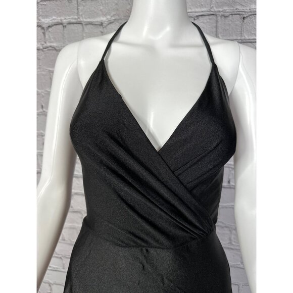 La Femme Womens Black sz 10 V-Neck Sexy Back Fitted Front Slit Maxi Gown Dress - Picture 6 of 13